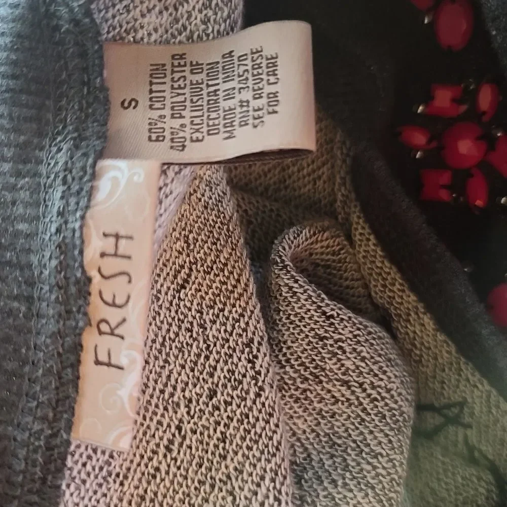 Fresh Gray and Pink Jeweled Neckline Sweater